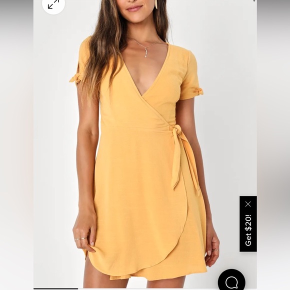 Lulus mustard wrap dress - Picture 1 of 8